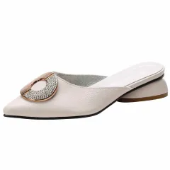 Fashion Net Celebrity Thick Heel Sandals And Slippers Plus Size - White - View 1