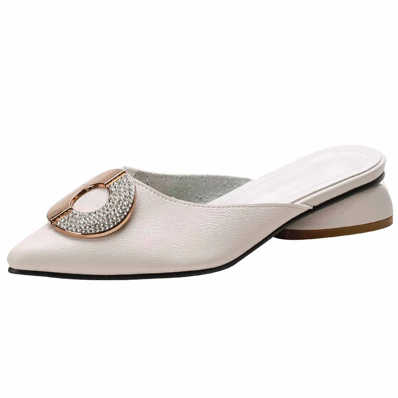 Fashion Net Celebrity Thick Heel Sandals And Slippers Plus Size - White
