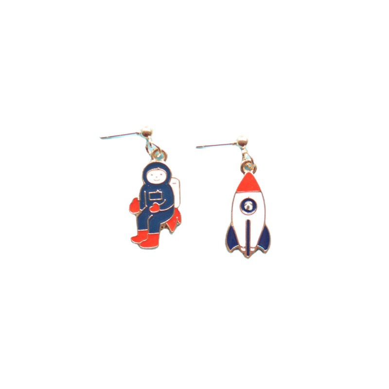 Cute Cartoon Astronaut Stars Rocket Earrings Temperament