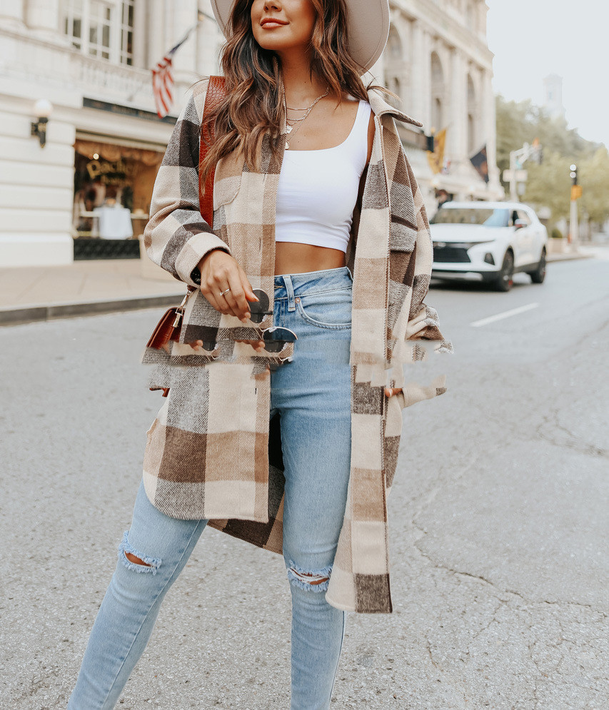 European And American Lapel Loose Women's Plaid Woolen Jacket