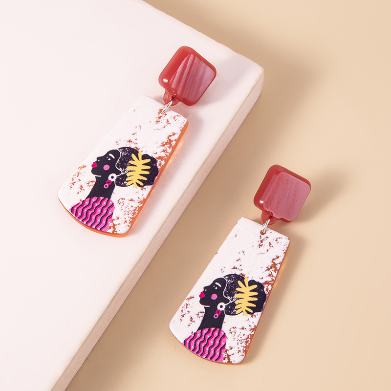 Boho Lady Girl Pattern Acrylic Dangle Earrings