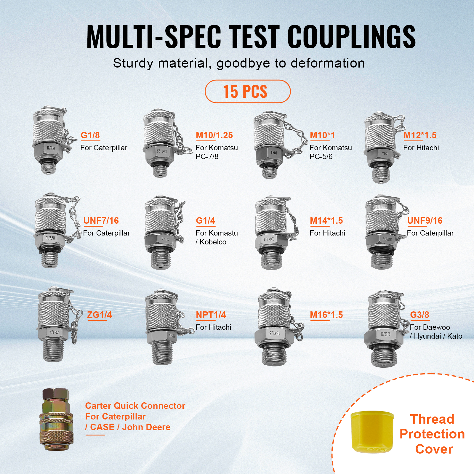 VEVOR Hydraulic Pressure Test Kit, 5 Gauges 13 Couplings 14 Tee Connectors 5 Test Hoses, Excavator… image 5