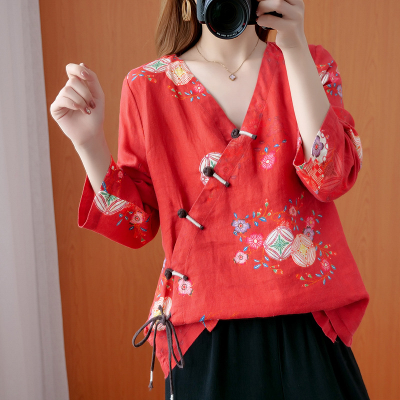 Title 4, Chinese Style Print Retro Large Size Shirt