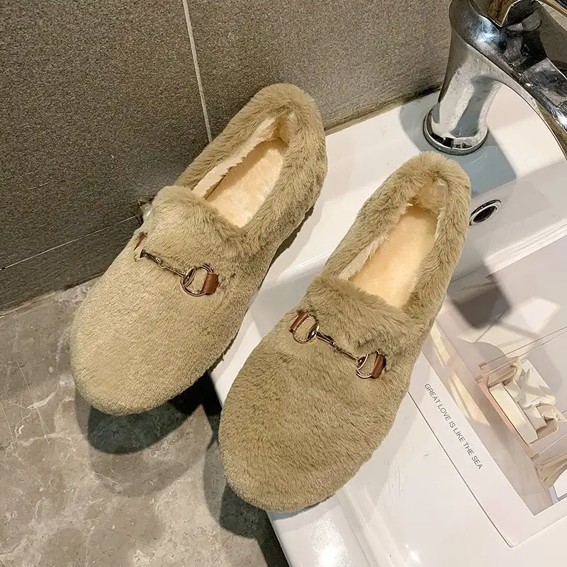 Flat Bottomed One Step Net Celebrity Plus Velvet Beanie Shoes