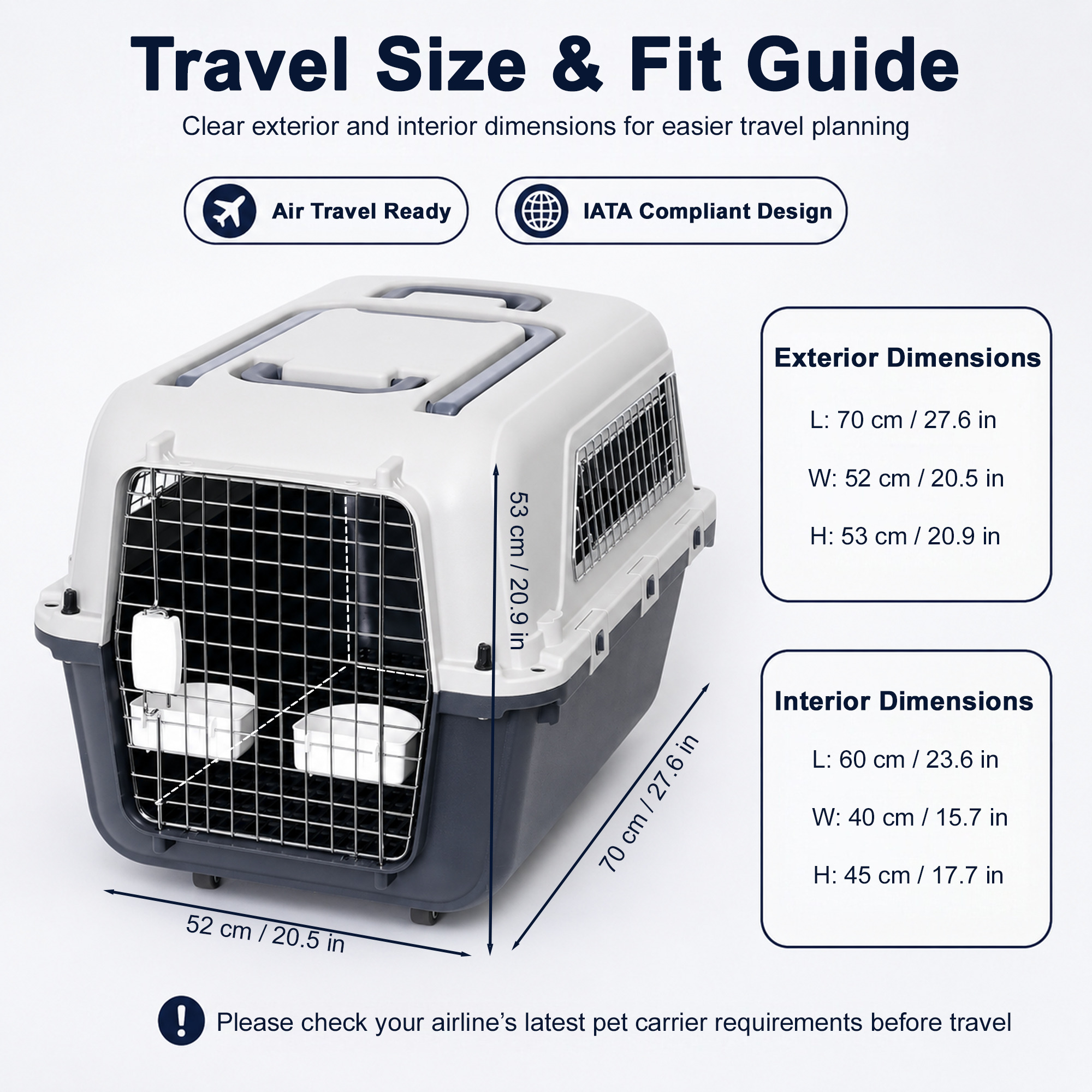 Large Pet Carrier For Cats And Dogs, Travel Crate With Ventilated Metal Door — image 2