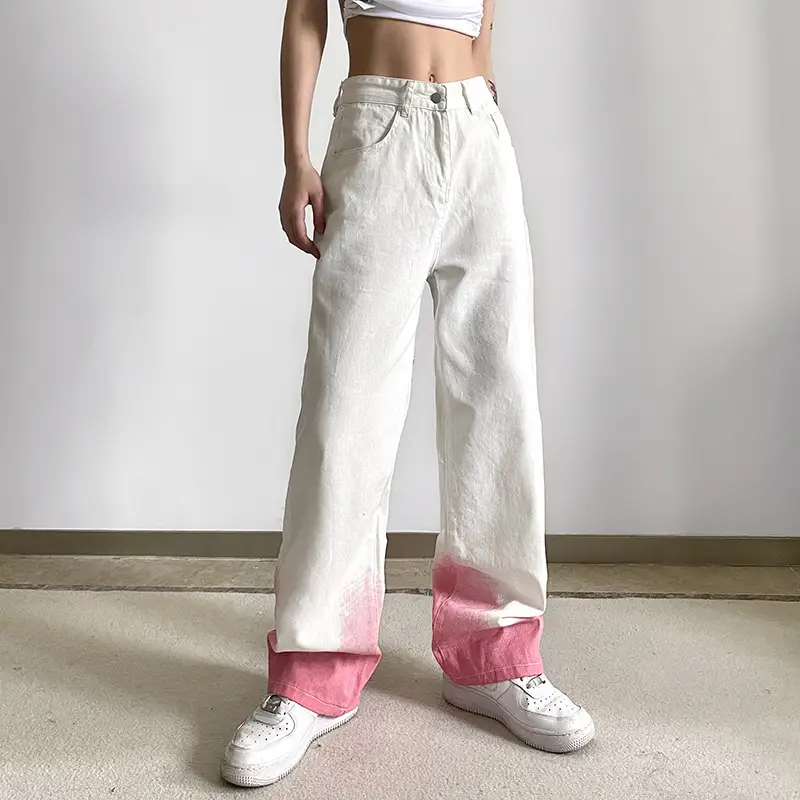 European And American Women's Colorful Gradient Green High-waisted Slim Jeans