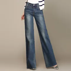 Spring And Autumn Women's Denim Straight Wide-leg Casual Pants - Sapphire-30 - View 1