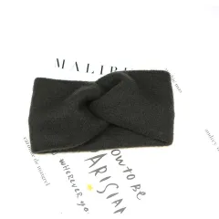 Woven Knitted Turban Headband Sweet And Versatile Wide-brim Headdress - Black - View 1