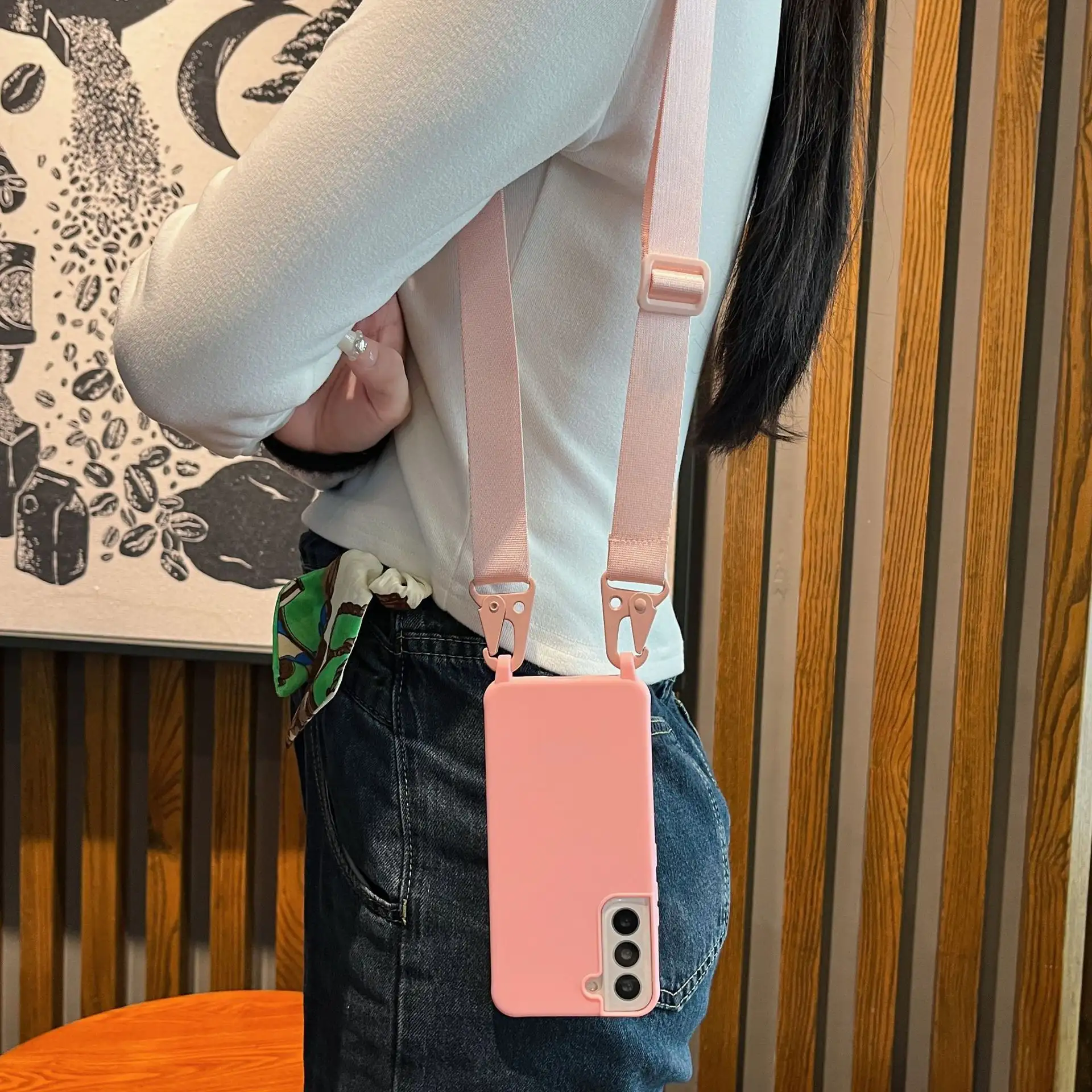 Candy Colored Thickened Skin Feel Crossbody Rope Phone Case