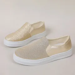 Round Toe Flat Shoes With Sequined Loafers Walking Shoes Women - Gold - View 1