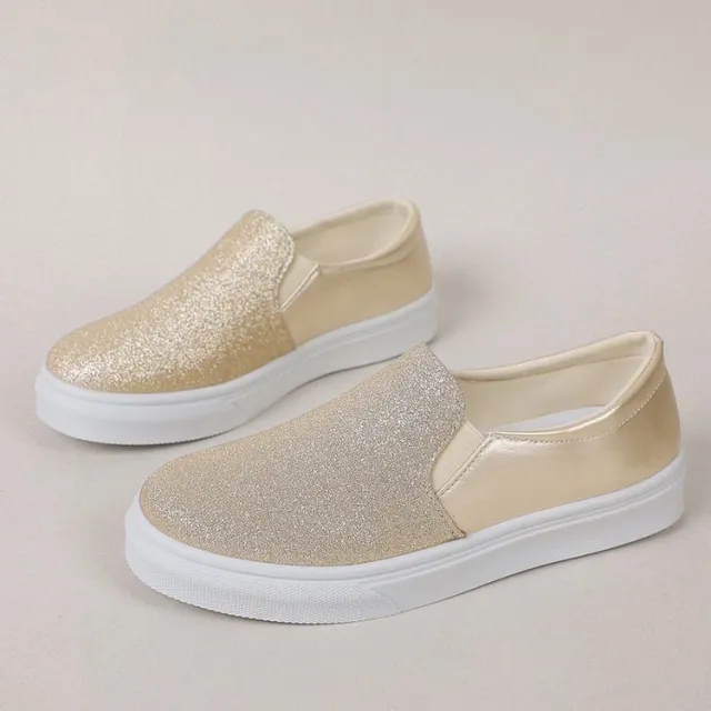 Round Toe Flat Shoes With Sequined Loafers Walking Shoes Women Gold - Shop at LoveMi