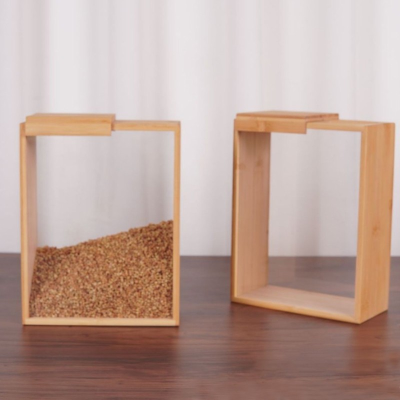 3Pcs Wooden Cereal Containers Storage Set Clear Grain — image 4