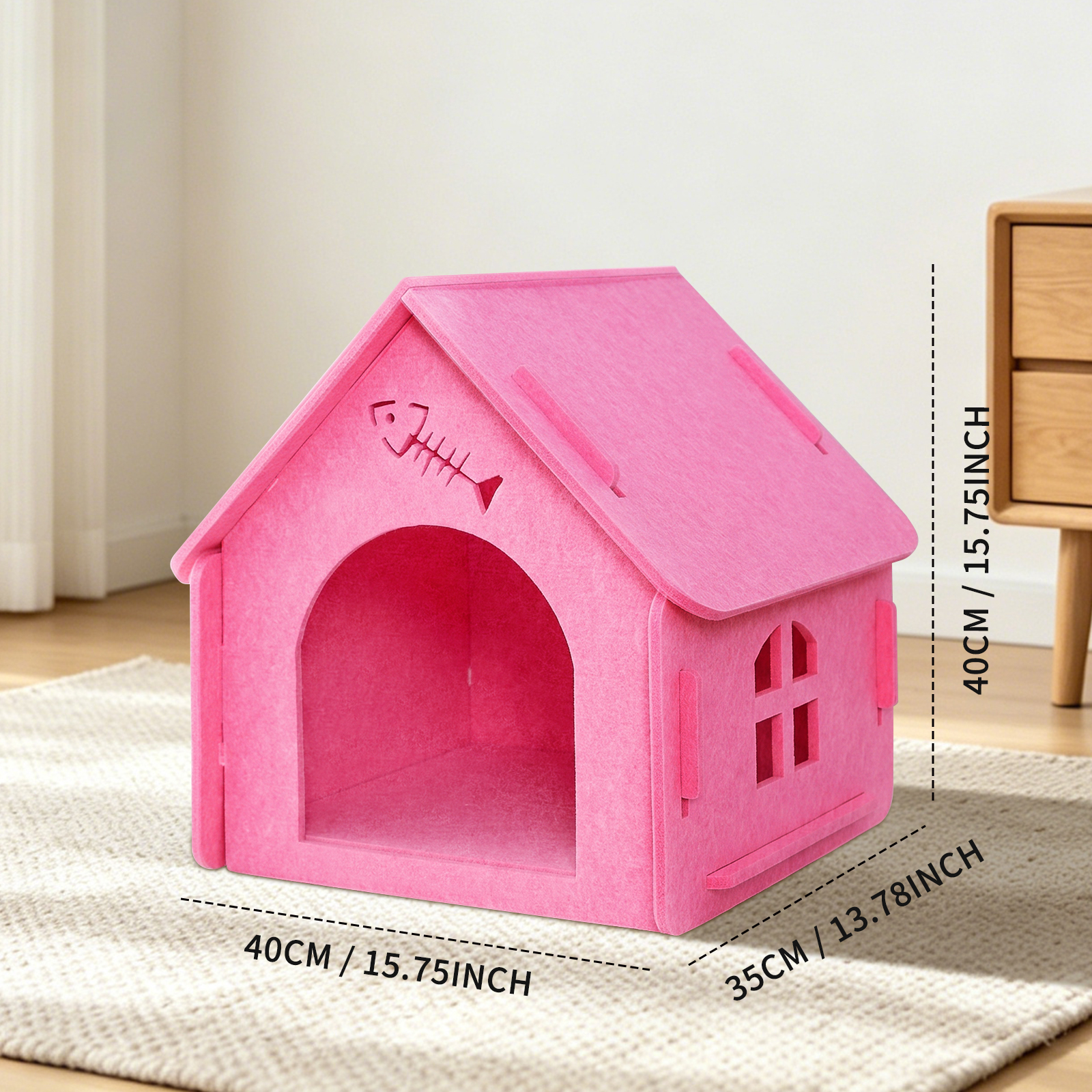 Detachable Felt Cat House, Cute Cottage Style Cat Cave, Indoor Cozy Pet Hideaway Shelter For Small Medium Cats — foto 5