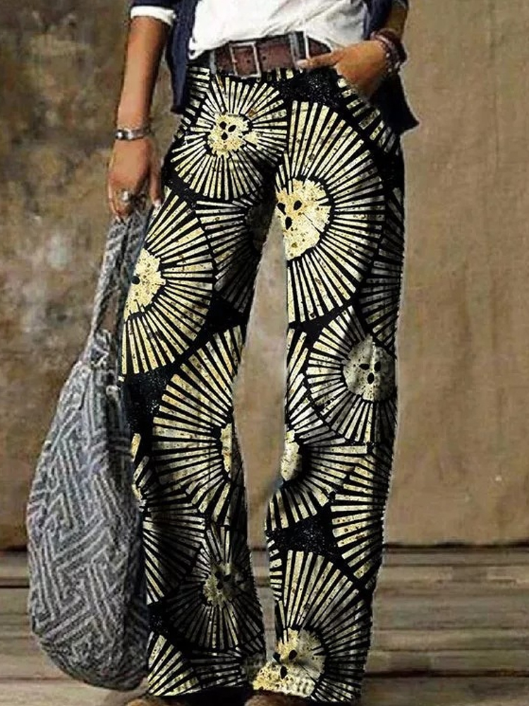 Women's Floral Print Faux Denim Wide Leg Pants 43Color - Shop at LoveMi