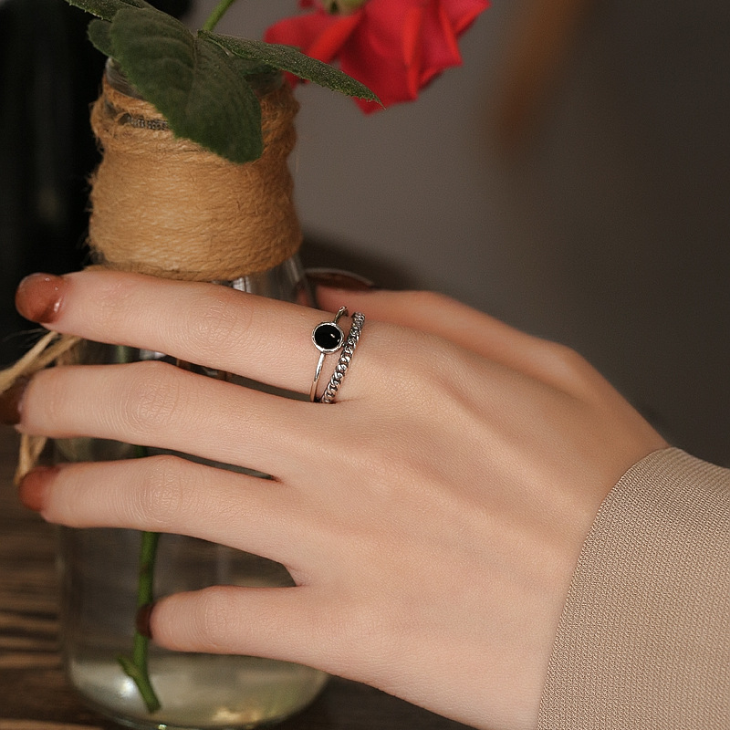 Sterling Silver Chain Epoxy Double Layer Ring