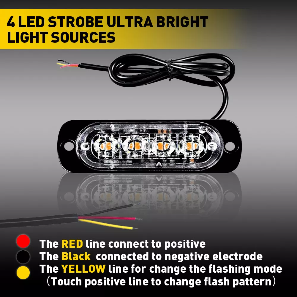 12x 4 LED Recovery Strobe Flashing Truck Beacon Grille Light Lightbar Amber Lamp — image 8