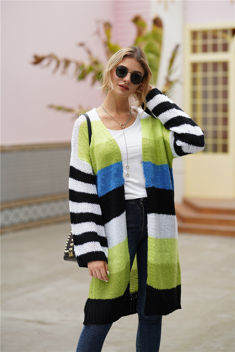 Title 7, Cardigan lungo in maglia a righe arcobaleno a c...