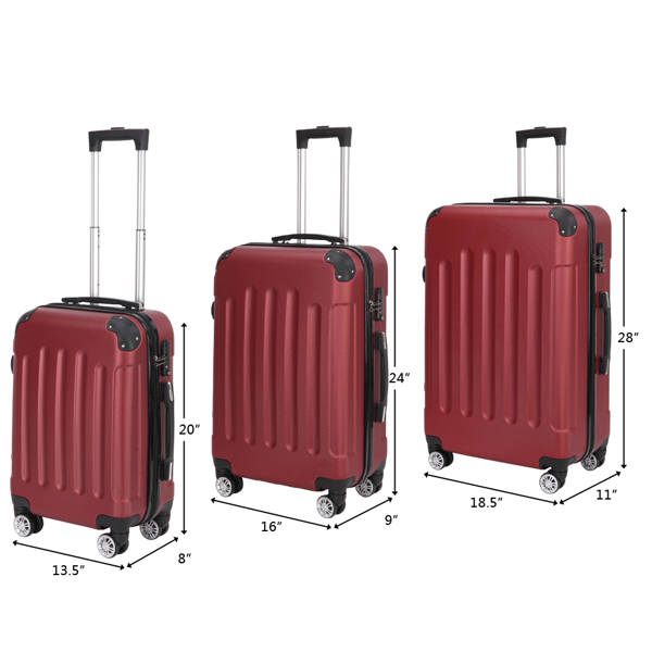 3-in-1 Swivel Wheel With Handle, 4 Corner Protectors, Trolley Box, 20in 24in 28in, ABS Aluminum Alloy Trolley, Classic Color - Burgundy — foto 6