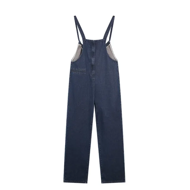 French Denim Suspender Pants Summer Women's Thin Design Loose Wide leg Straight Pants Blue - Shop at LoveMi