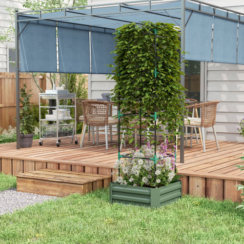 Outsunny Galvanized Raised Garden Bed, 24 X 24 X 11.75 Outdoor Planter Box With Trellis... thumbnail 1