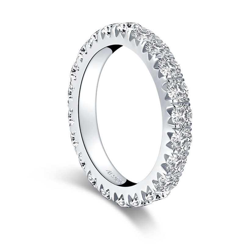 S925 Sterling Silver 3mm Round Stone Full Body Ring Luxury Net Red Full Circle Diamond Ring Female