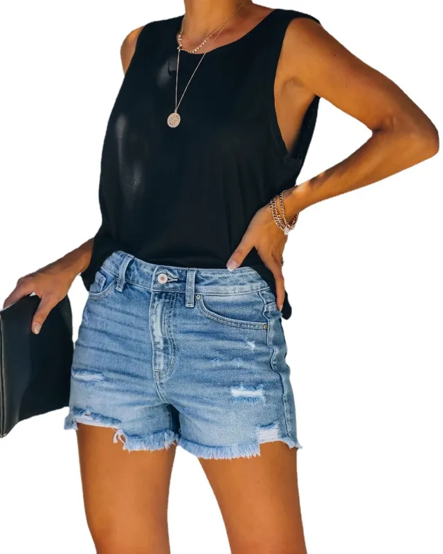 Women's Temperament Fashion Hole Denim Casual Shorts Blue - Shop at LoveMi