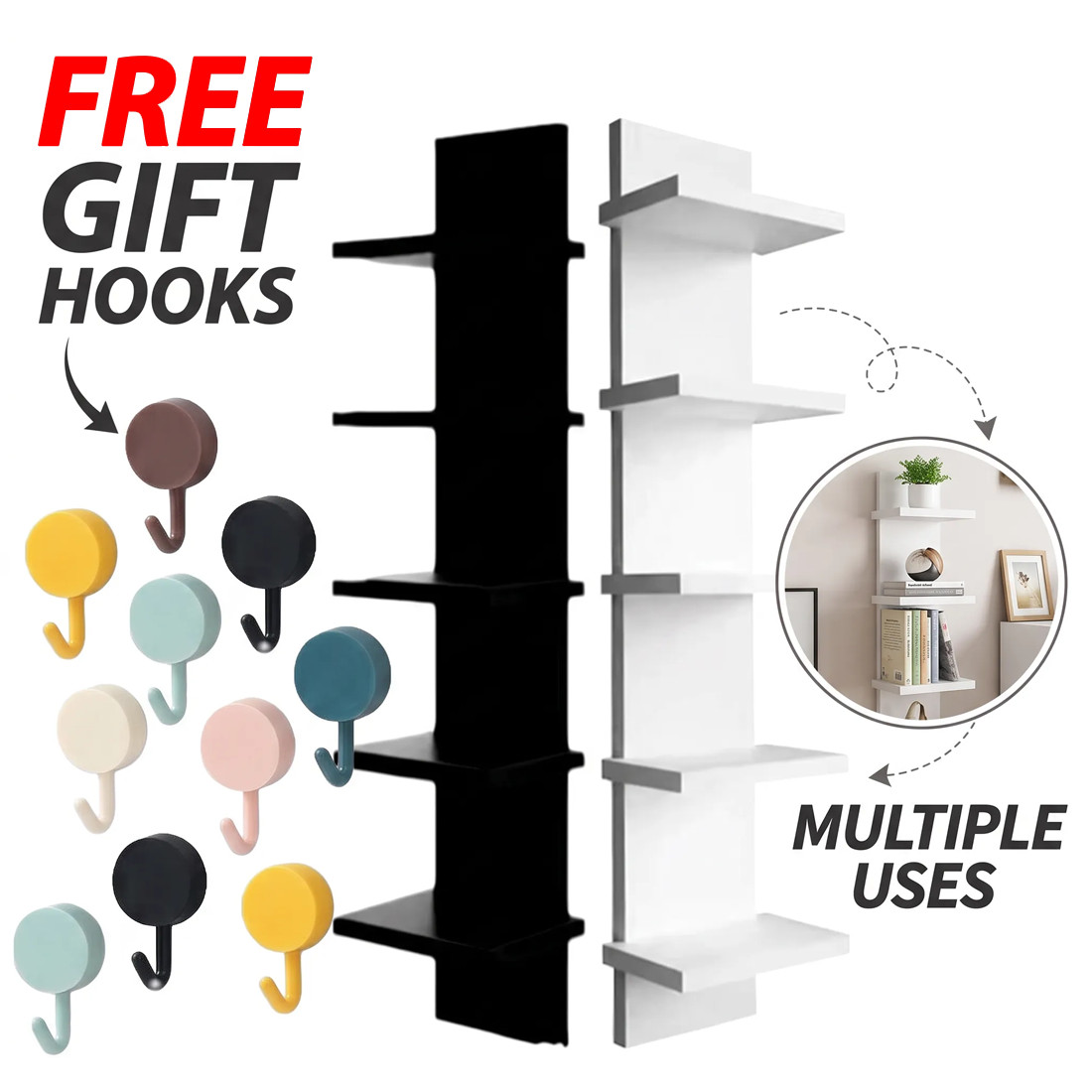 5 Tier Wall Shelf Unit Vertical Shelf Floating Storage Wall Shelf Decorative