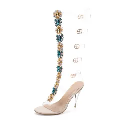 Trendy Large Rhinestone Transparent High-heeled Boots - Transparent - View 1