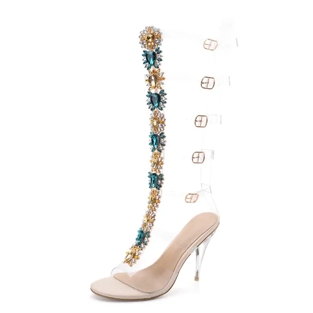 Trendy Large Rhinestone Transparent High heeled Boots Transparent - Shop at LoveMi