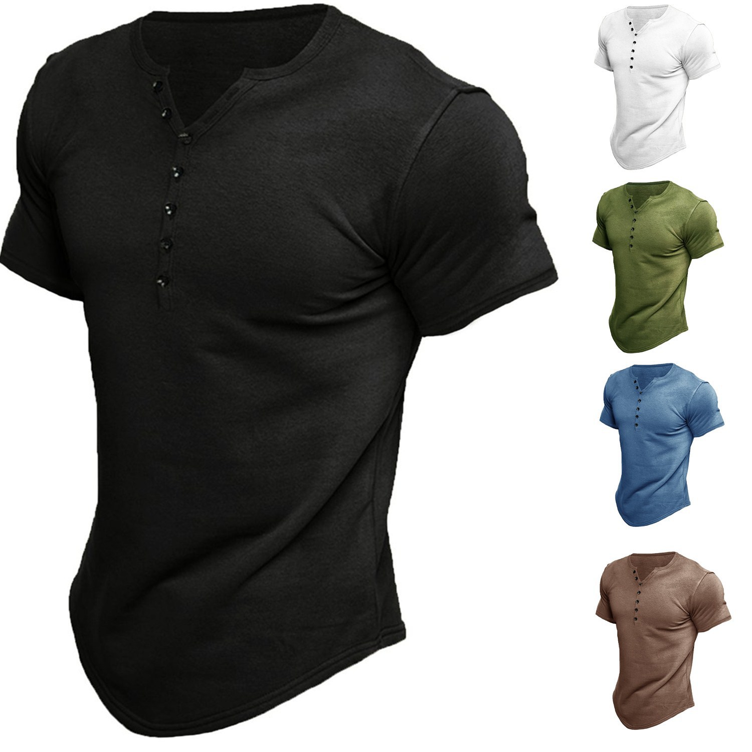 Title 9, Mens Henley Shirt Short Sleeve Solid Color Top...