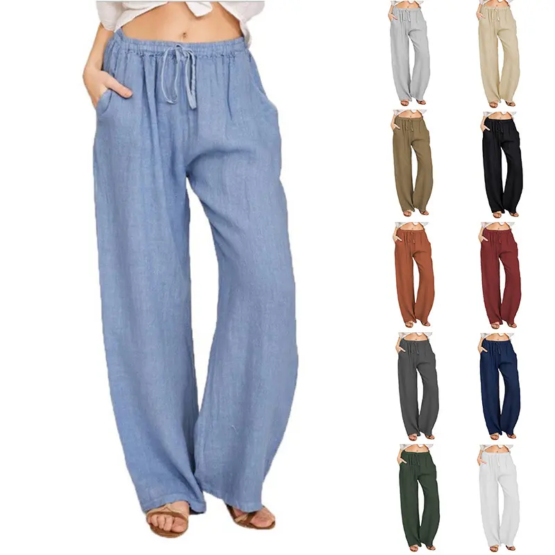 Soft Casual Drawstring Tie Trousers Summer Elastic Waist Loose