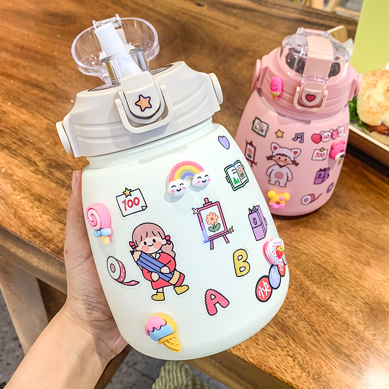 Net Red Pot-bellied Vacuum Flask Stainless Steel Cartoon Straw - Image 13
