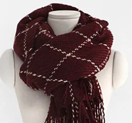 Autumn And Winter Thickened Men's And Women's Dual Purpose Scarf British Dotted Plaid Coarse Yarn Scarf Wine Red - Shop at LoveMi