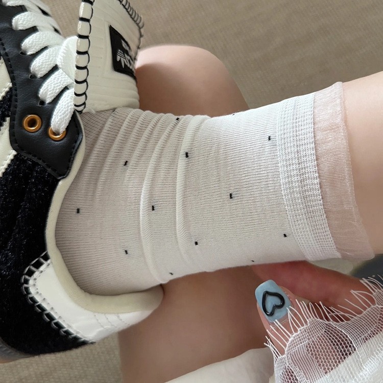 Glass Fiber Edge Spring And Summer Thin Style Polka Dot Mid Tube Pile Socks For Women, Cool And Breathable New Style
