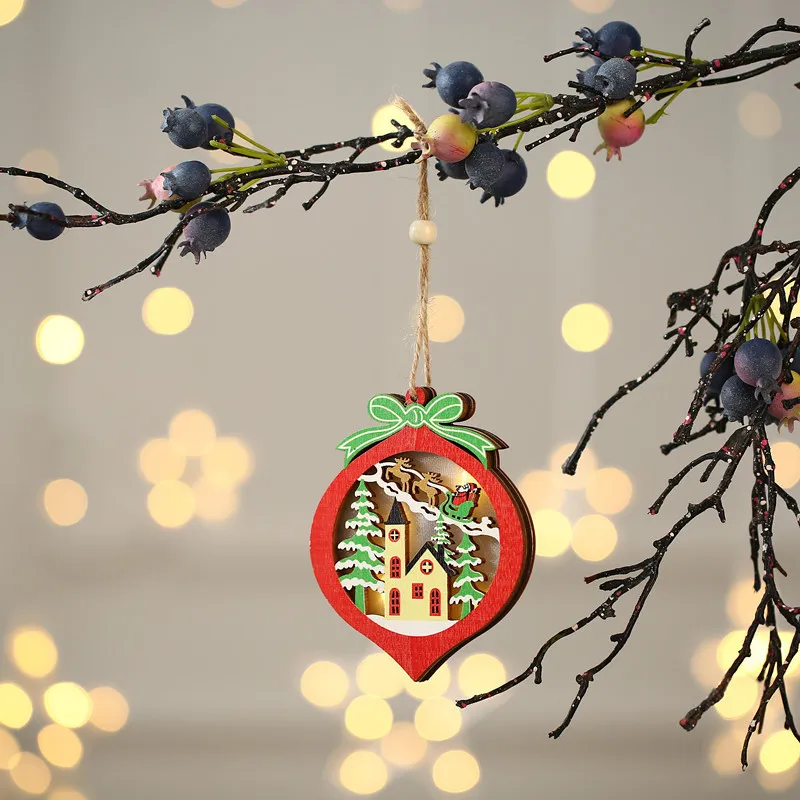 Christmas Decorations Hollow Wooden Pendant Creative Light Included Car Tree Ornaments Christmas Decor Kids Christmas Indoor – image 3