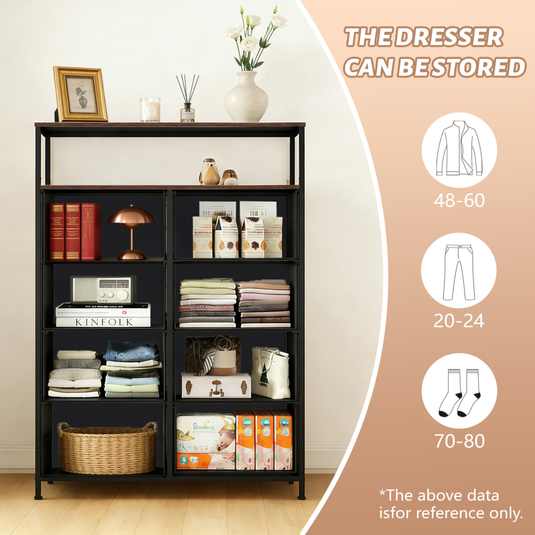 8-Drawer Fabric Dresser With Open Shelf, 45.9-inch Tall Storage Cabinet For Bedroom Closet Organization image 14