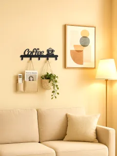 Metal Coffee Mug Holder Rack Wall-Mounted With Hooks For Cups & Coats - Look At The Picture - View 1