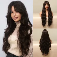 High Temperature Silk Wig With Long Curly Bangs - Black - View 1
