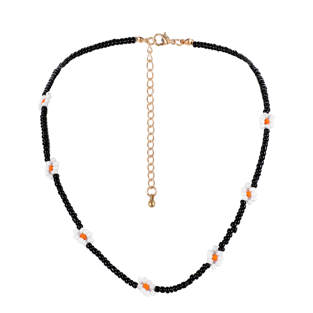 Creative Rice Beads Woven Floral Geometric Necklace Europe And America