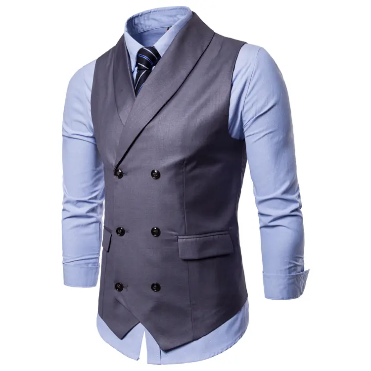 New Men's Solid Color Double Breasted Slim Fit Vest