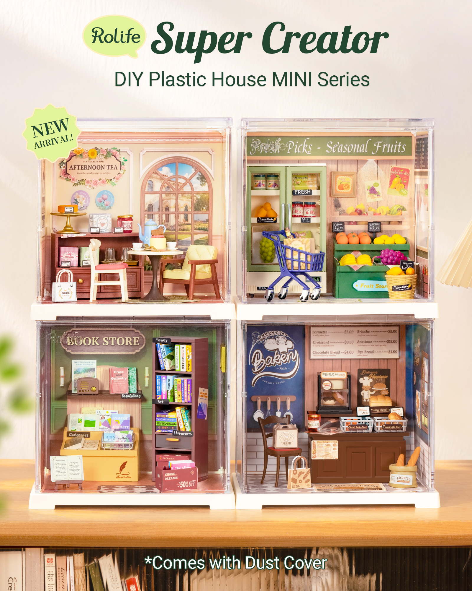 Rolife Super Creative DIY Plastic Mini House Set - 3D Puzzle With Dust Cover, Compatible With Mini Figures, Multiple Themes Available, Home Decor, Teen And Adult Gift
