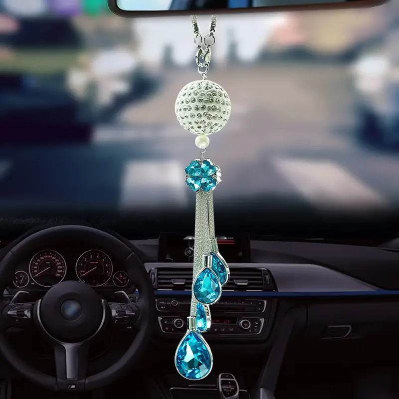 Car Rearview Mirror Metal Crystal Diamond Ball Pendant