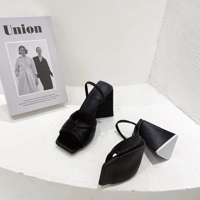 Fashion Triangle Heel Thick Heel Sandals Foreign Trade 41 Square Toe High heeled Women's Shoes Black - Shop at LoveMi