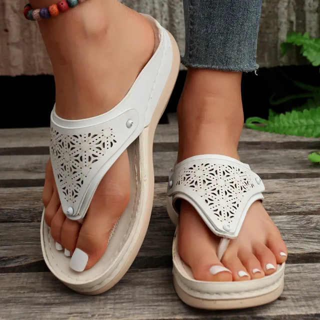 Clip Toe Hollowed Out Women's Sandals Casual Large Size Wedges White - Shop at LoveMi