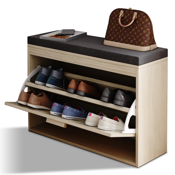 Rattan Shoe Rack, Hallway Shoe Bench, Shoe Cabinet With Flip-Drawer And Seat...
