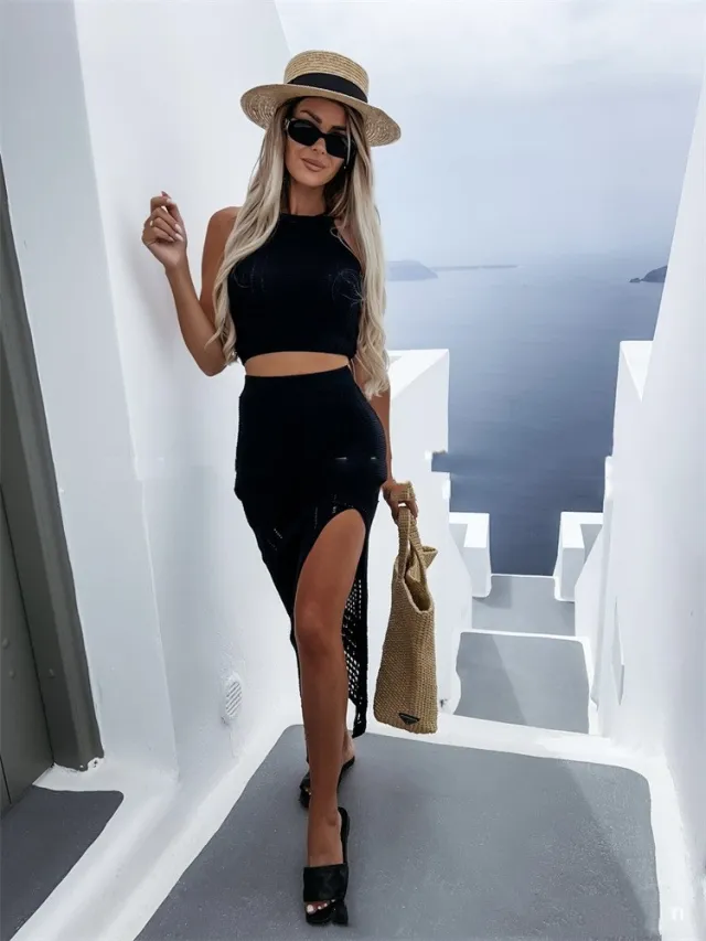 Women's Mid length Split Dress Slim Fit Straight One step Skirt Black - Shop at LoveMi
