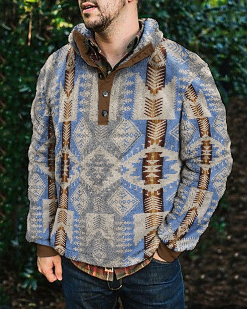 Autumn And Winter Casual Button Pocket Flannel Plush Men's Sweater