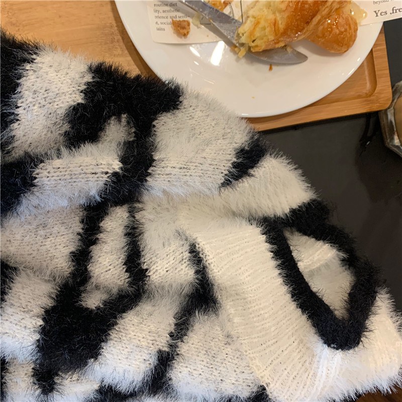 Title 1, Lazy Style Zebra Print Faux Mink Loose Sweater