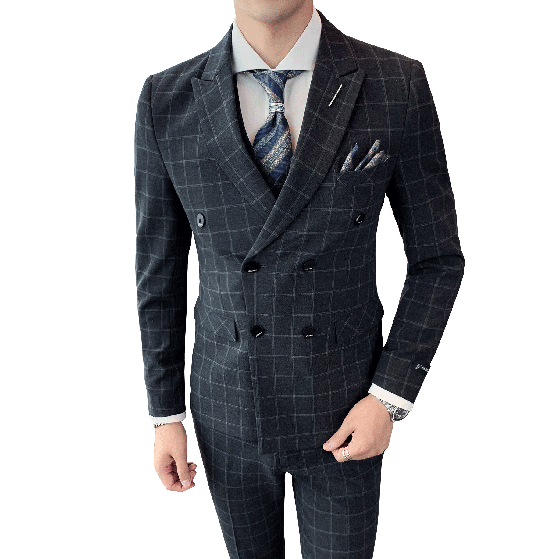 Men's Casual Business Suit Three-piece Slim-fit Officiating Ceremony