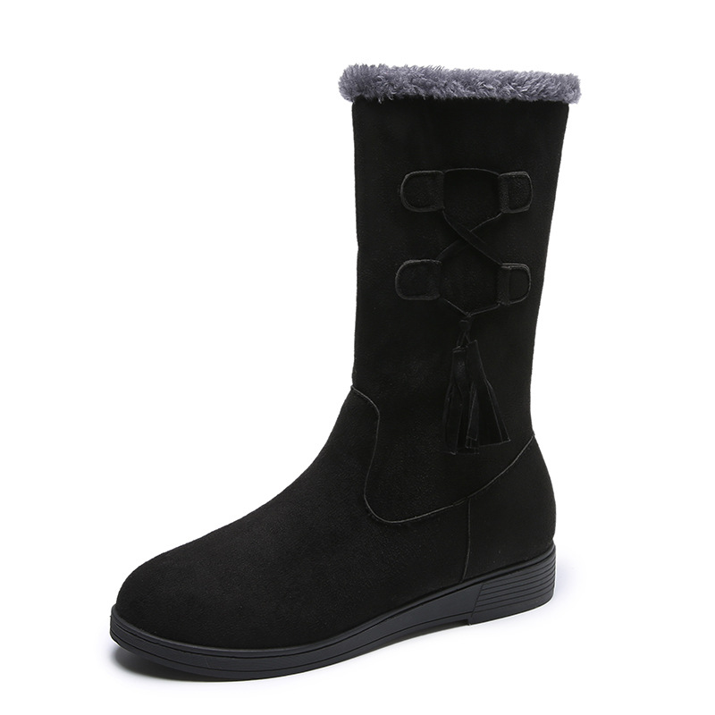 Women's Flat-heeled Fringe Plus Velvet Warm Boots